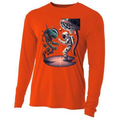 Space Astronaut Alien Playing Basketball Astronomy Space Gift Cooling Performance Long Sleeve Crew