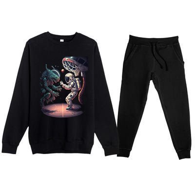 Space Astronaut Alien Playing Basketball Astronomy Space Gift Premium Crewneck Sweatsuit Set