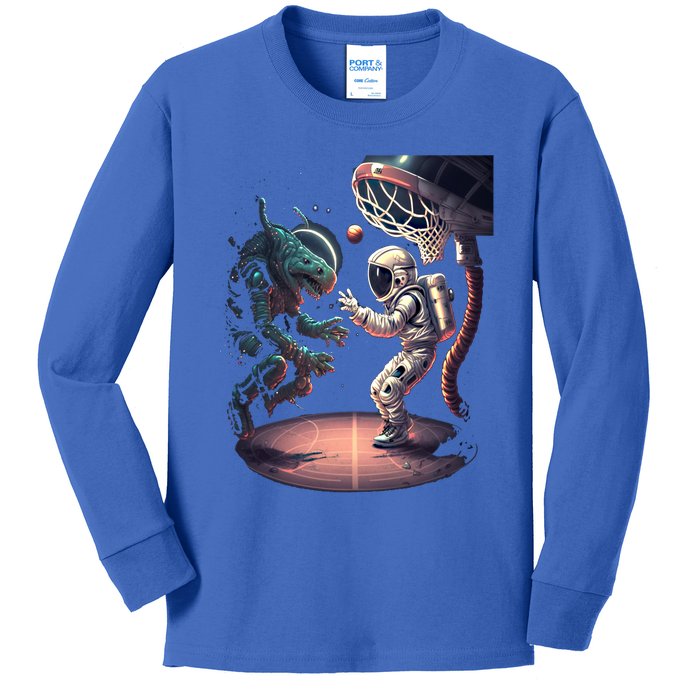 Space Astronaut Alien Playing Basketball Astronomy Space Gift Kids Long Sleeve Shirt