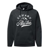 Seward Alaska AK Vintage Mountains Family Vacation Souvenir Performance Fleece Hoodie