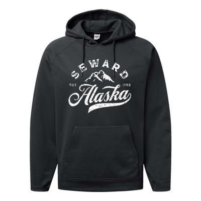 Seward Alaska AK Vintage Mountains Family Vacation Souvenir Performance Fleece Hoodie