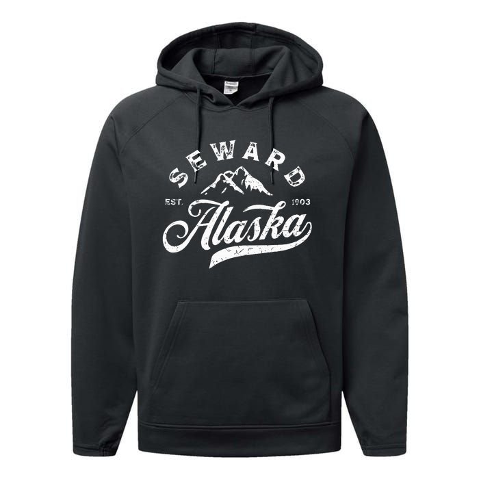 Seward Alaska AK Vintage Mountains Family Vacation Souvenir Performance Fleece Hoodie