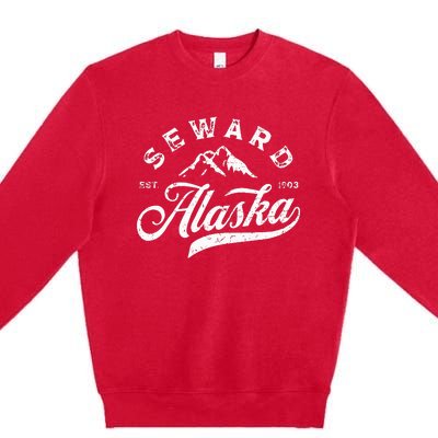 Seward Alaska AK Vintage Mountains Family Vacation Souvenir Premium Crewneck Sweatshirt