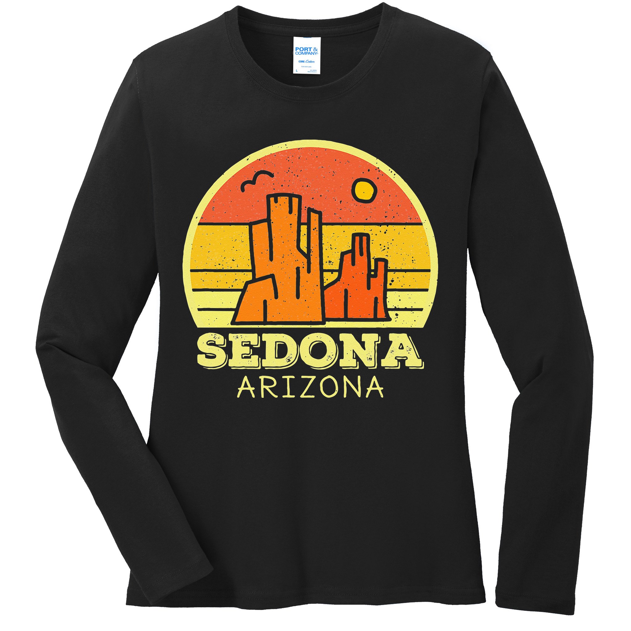 Sedona Arizona AZ Vintage Sunset Desert Camping Hiking Ladies Long Sleeve Shirt