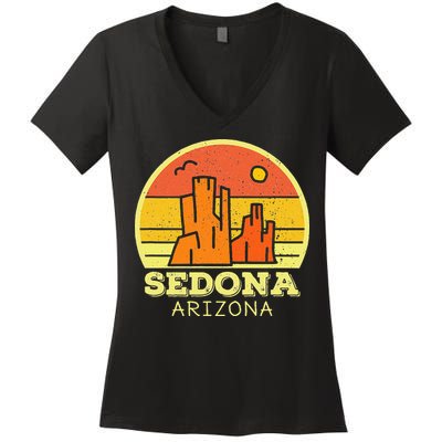 Sedona Arizona AZ Vintage Sunset Desert Camping Hiking Women's V-Neck T-Shirt