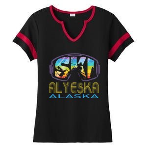 Ski Alyeska Alaska Skiing Vacation Ladies Halftime Notch Neck Tee