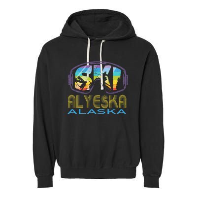 Ski Alyeska Alaska Skiing Vacation Garment-Dyed Fleece Hoodie