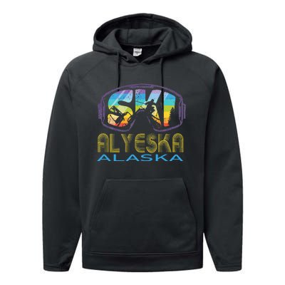 Ski Alyeska Alaska Skiing Vacation Performance Fleece Hoodie