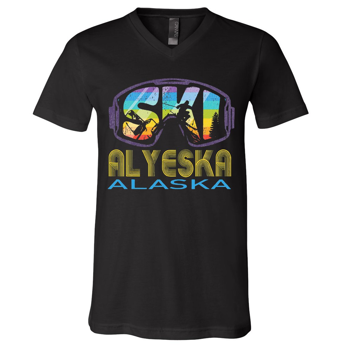 Ski Alyeska Alaska Skiing Vacation V-Neck T-Shirt