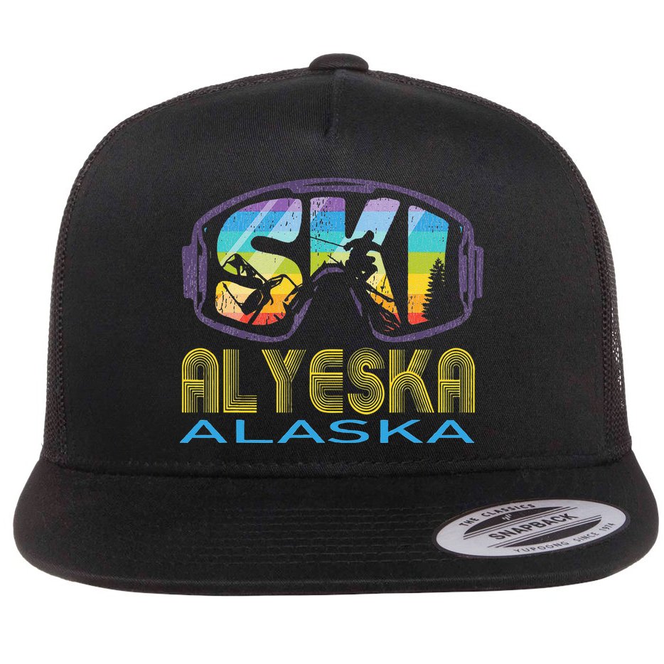 Ski Alyeska Alaska Skiing Vacation Flat Bill Trucker Hat