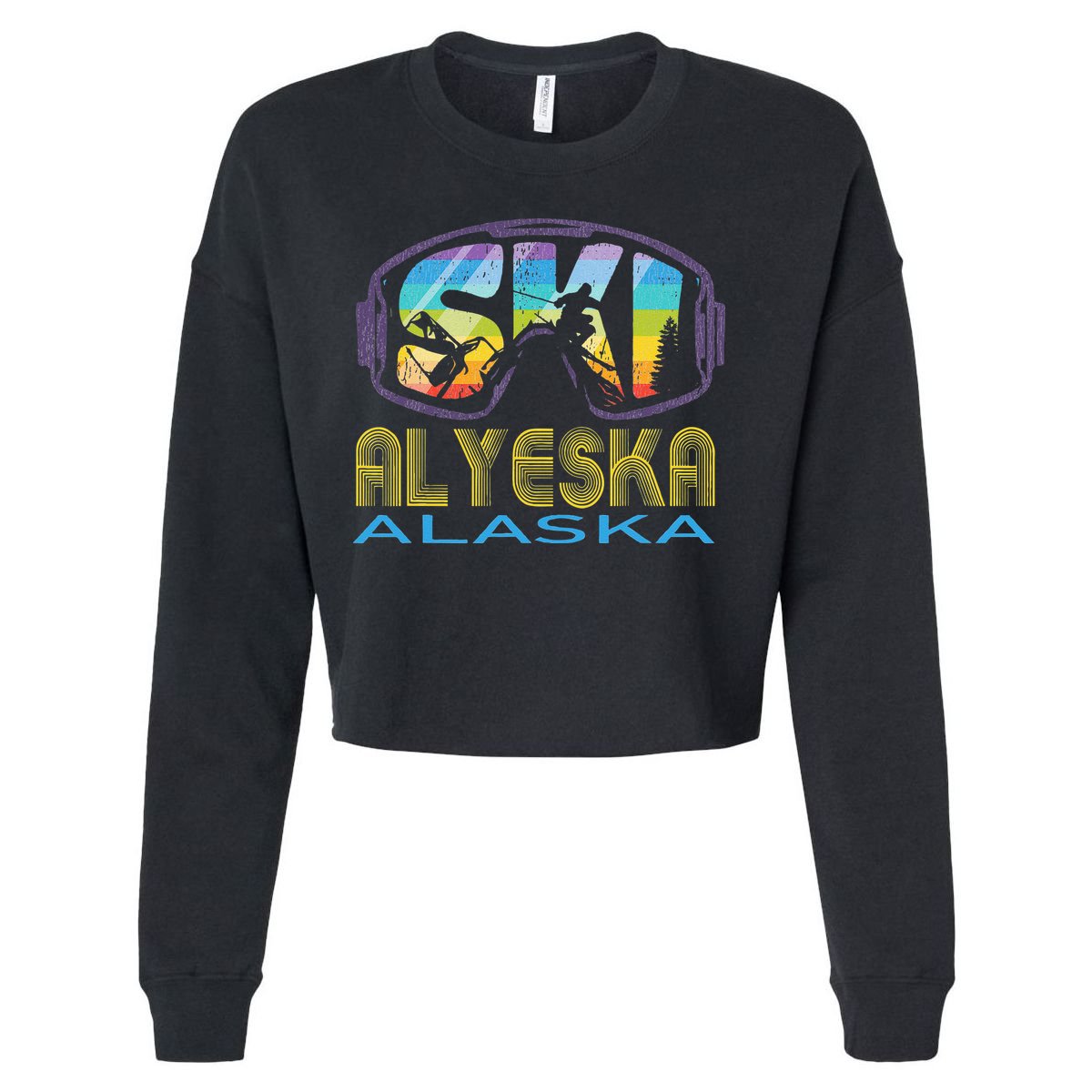 Ski Alyeska Alaska Skiing Vacation Cropped Pullover Crew