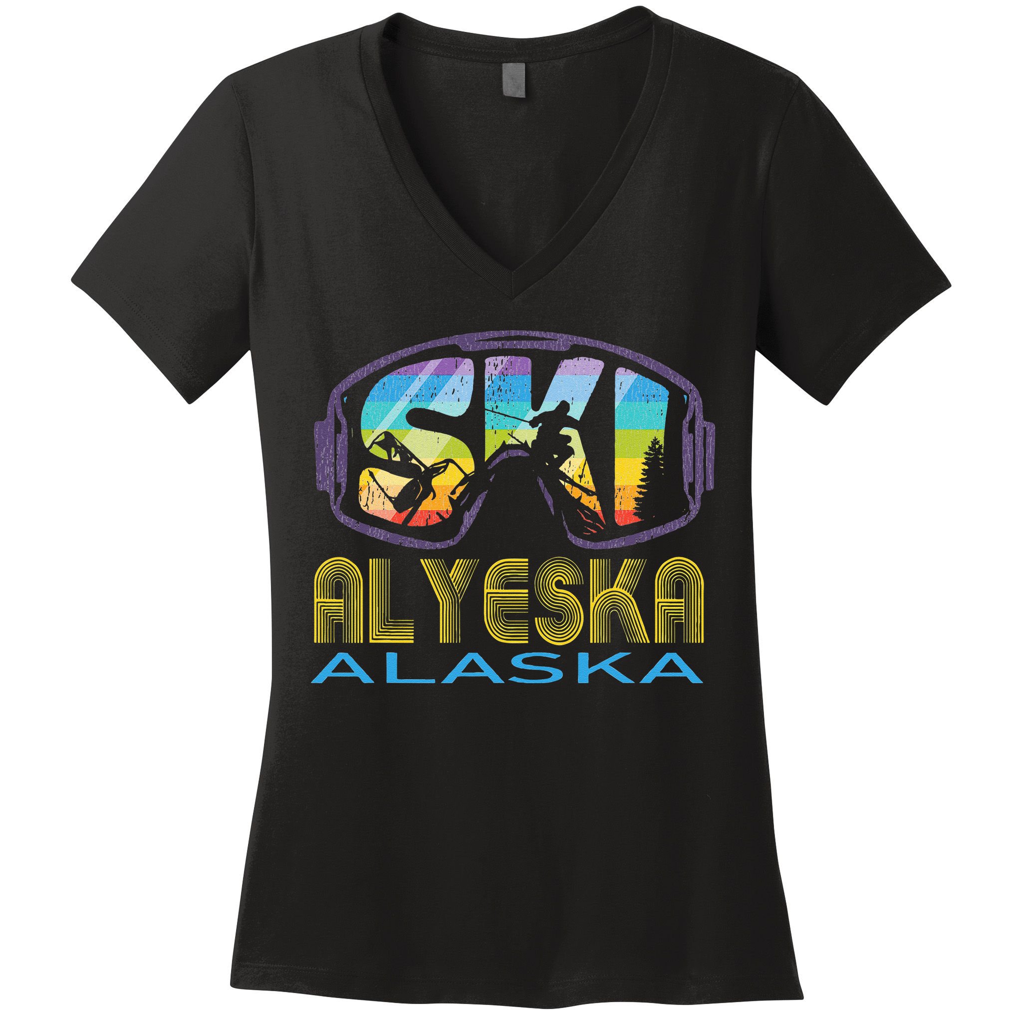Ski Alyeska Alaska Skiing Vacation Women's V-Neck T-Shirt