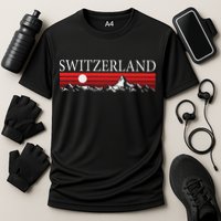 Swiss Alps And Red Sunset Switzerland Mountains Performance Shirt
