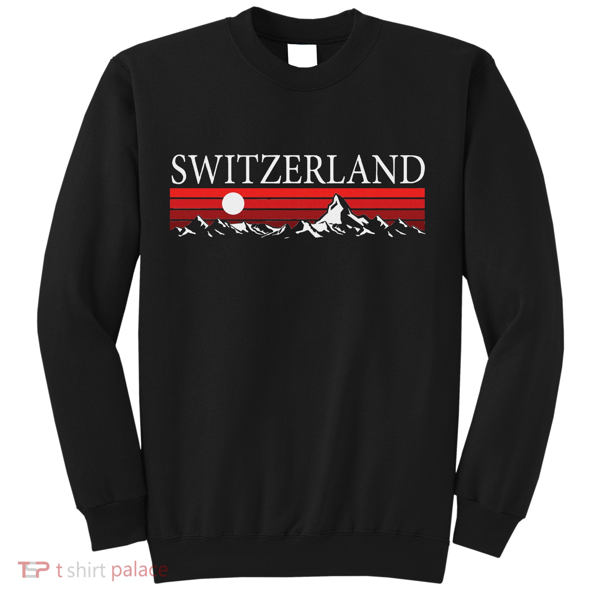 Swiss Alps And Red Sunset Switzerland Mountains Sweatshirt