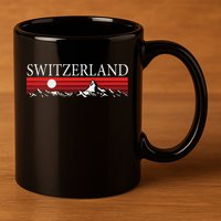 Swiss Alps And Red Sunset Switzerland Mountains 11oz C Handle Ceramic Mug