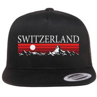 Swiss Alps And Red Sunset Switzerland Mountains Flatbill Hat