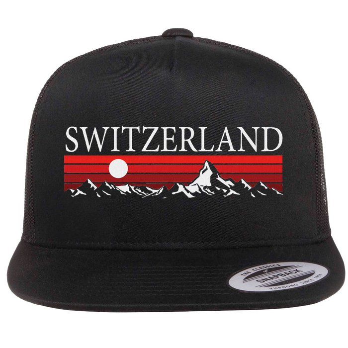 Swiss Alps And Red Sunset Switzerland Mountains Flatbill Hat
