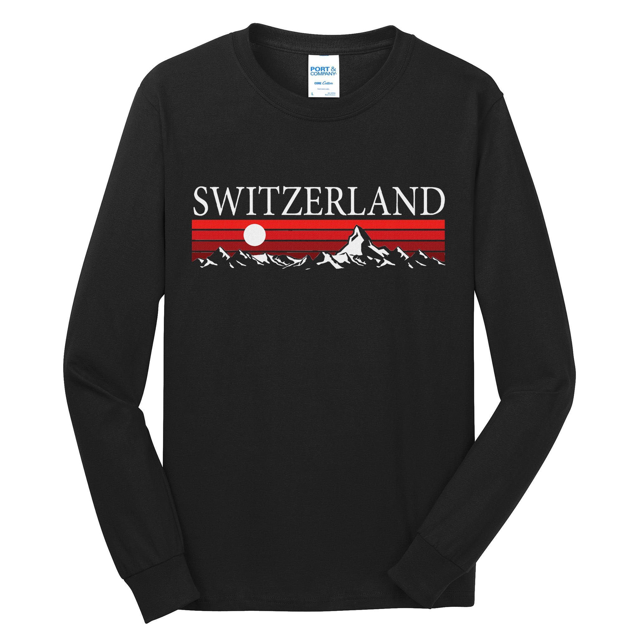 Swiss Alps And Red Sunset Switzerland Mountains Tall Long Sleeve T-Shirt