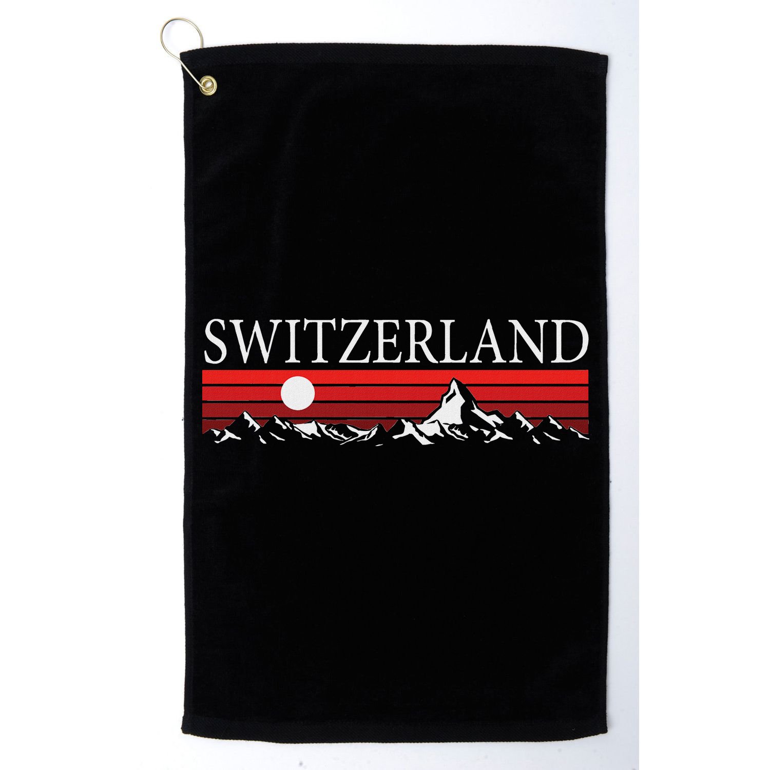 Swiss Alps And Red Sunset Switzerland Mountains Golf Towel