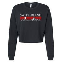 Swiss Alps And Red Sunset Switzerland Mountains Cropped Pullover Crew