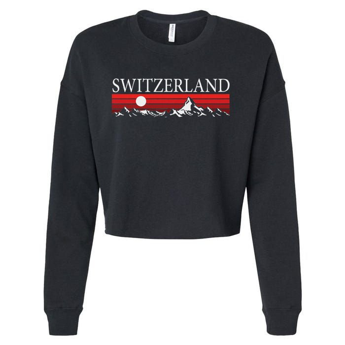 Swiss Alps And Red Sunset Switzerland Mountains Cropped Pullover Crew