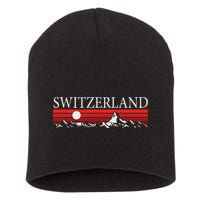 Swiss Alps And Red Sunset Switzerland Mountains Short Acrylic Beanie