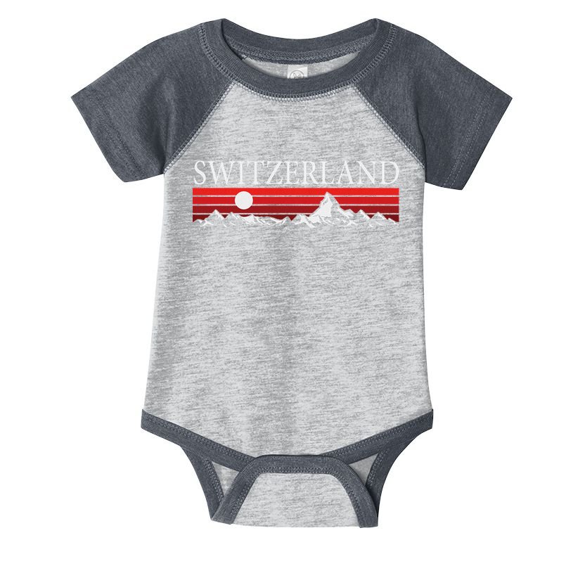 Swiss Alps And Red Sunset Switzerland Mountains Infant Baby Jersey Bodysuit