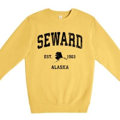 Seward Alaska Ak Vintage Athletic Black Sports Premium Crewneck Sweatshirt