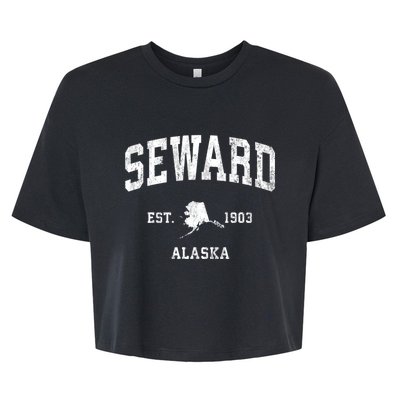 Seward Alaska Ak Vintage Athletic Black Sports Bella+Canvas Jersey Crop Tee