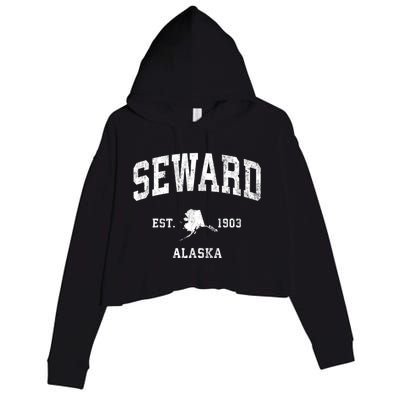 Seward Alaska Ak Vintage Athletic Black Sports Crop Fleece Hoodie