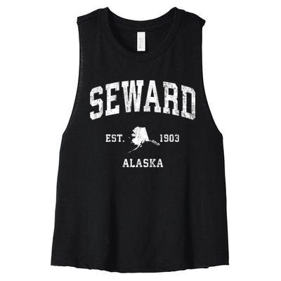 Seward Alaska Ak Vintage Athletic Black Sports Women's Racerback Cropped Tank