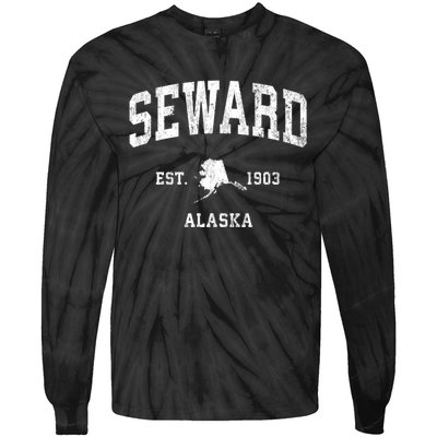 Seward Alaska Ak Vintage Athletic Black Sports Tie-Dye Long Sleeve Shirt