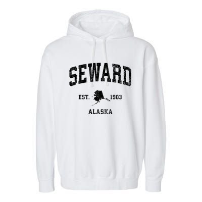 Seward Alaska Ak Vintage Athletic Black Sports Garment-Dyed Fleece Hoodie