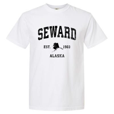 Seward Alaska Ak Vintage Athletic Black Sports Garment-Dyed Heavyweight T-Shirt