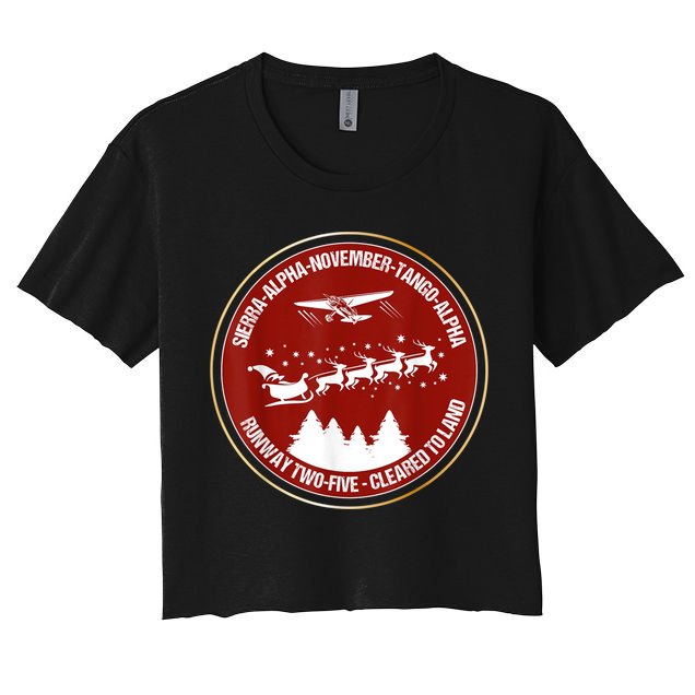 Santa Airlines Aviation Holiday Retro Pilot Christmas Crop Top