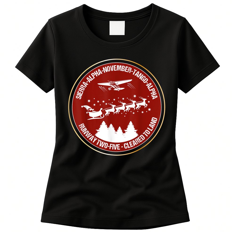 Santa Airlines Aviation Holiday Retro Pilot Christmas Womens T-Shirt