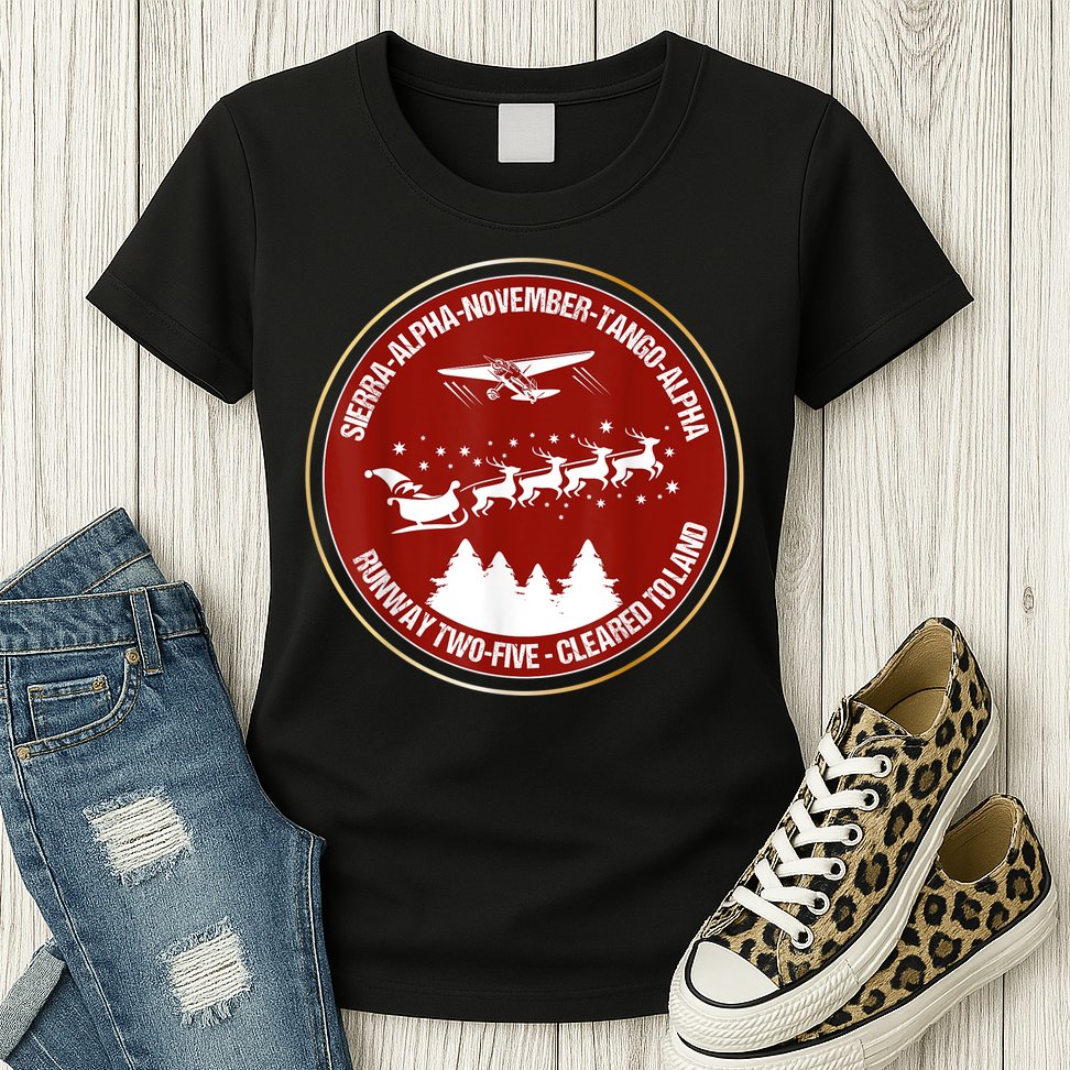 Santa Airlines Aviation Holiday Retro Pilot Christmas Womens T-Shirt