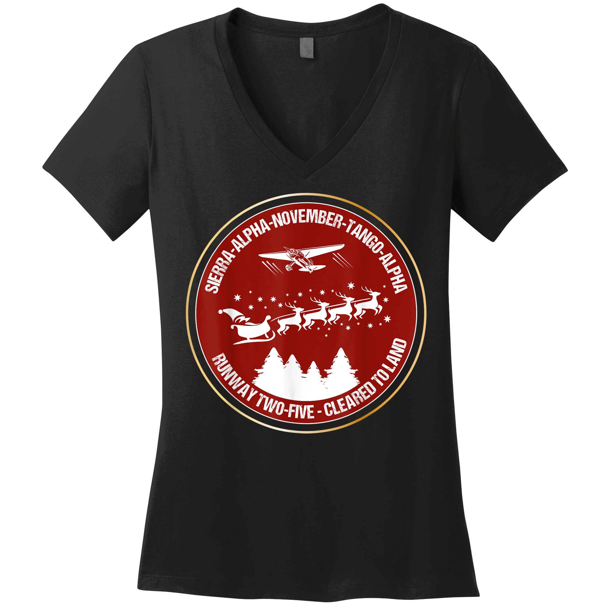 Santa Airlines Aviation Holiday Retro Pilot Christmas Women's V-Neck T-Shirt