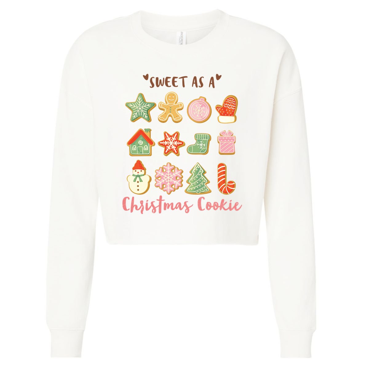 Sweet As A Christmas Cookie Cute Holiday Cropped Pullover Crew