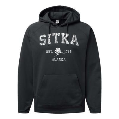 Sitka Alaska Ak Vintage Athletic Sports Design Performance Fleece Hoodie