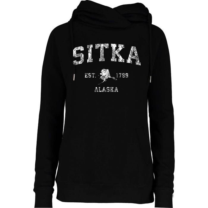 Sitka Alaska Ak Vintage Athletic Sports Design Womens Funnel Neck Pullover Hood