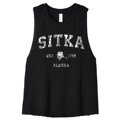 Sitka Alaska Ak Vintage Athletic Sports Design Women's Racerback Cropped Tank