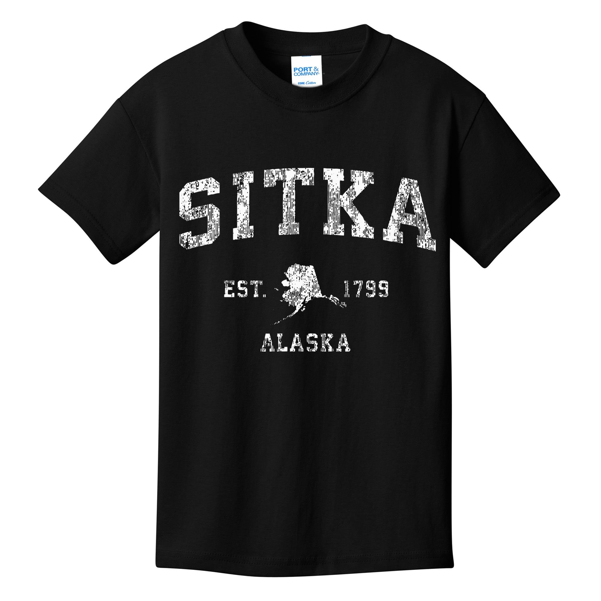 Sitka Alaska Ak Vintage Athletic Sports Design Kids T-Shirt