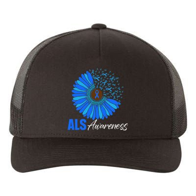 Sunflower ALS Awareness Ribbon Supporter Warrior Floral Yupoong Adult 5-Panel Trucker Hat