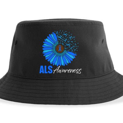 Sunflower ALS Awareness Ribbon Supporter Warrior Floral Sustainable Bucket Hat