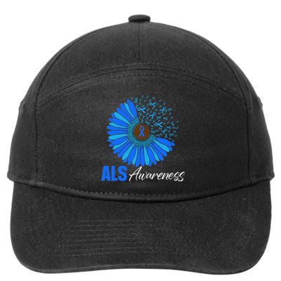 Sunflower ALS Awareness Ribbon Supporter Warrior Floral 7-Panel Snapback Hat