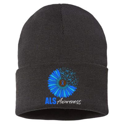 Sunflower ALS Awareness Ribbon Supporter Warrior Floral Sustainable Knit Beanie