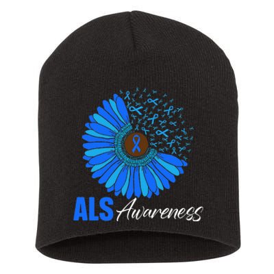 Sunflower ALS Awareness Ribbon Supporter Warrior Floral Short Acrylic Beanie