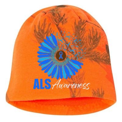 Sunflower ALS Awareness Ribbon Supporter Warrior Floral Kati - Camo Knit Beanie