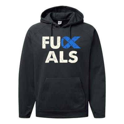 Support ALS Awareness Month Costume Blue Ribbon Performance Fleece Hoodie